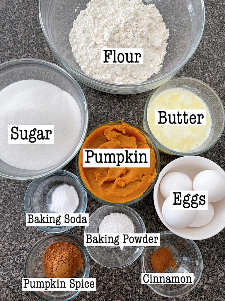 Ingredients to make pumpkin bars.