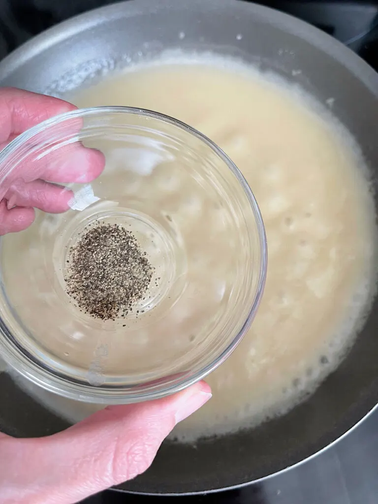 Salt and pepper added to turkey gravy.