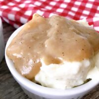 A dish or copycat mashed potatoes and gravy.