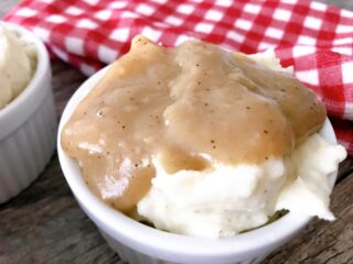 A dish or copycat mashed potatoes and gravy.