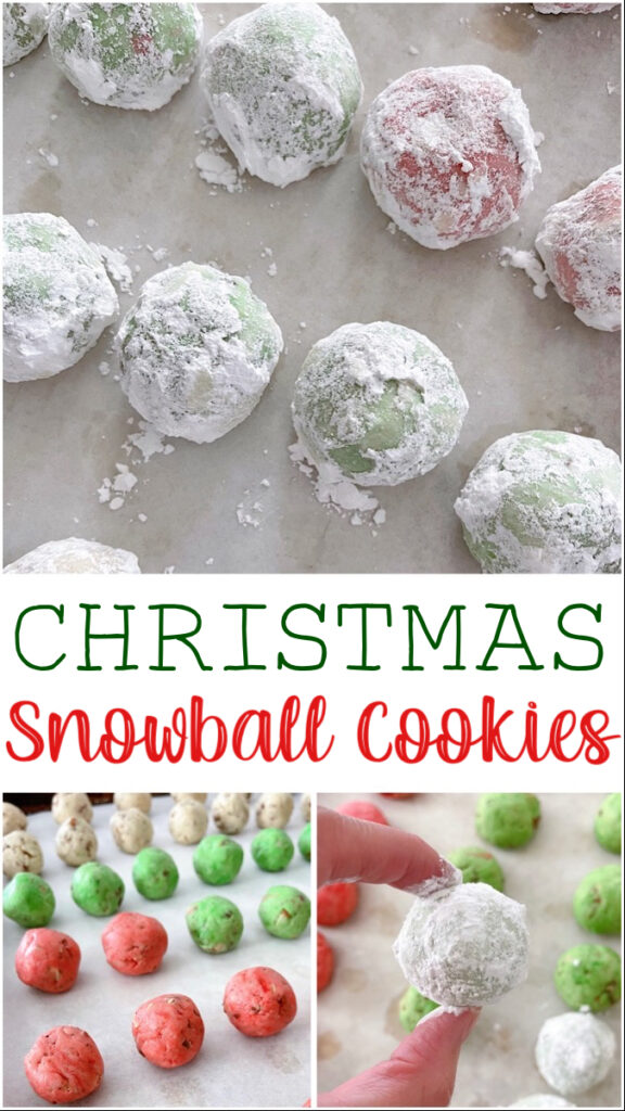 Christmas Snowball Cookies covered in powdered sugar.