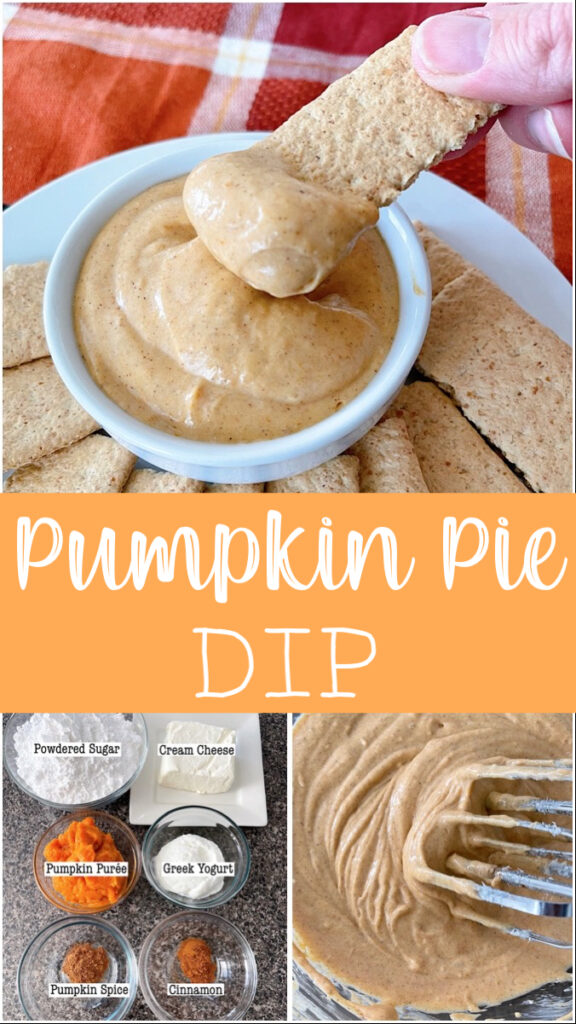 Pumpkin pie dip in a white dish with graham crackers.