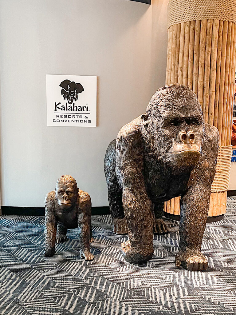 Ape statues in the lobby of Kalahari Resort in Texas.