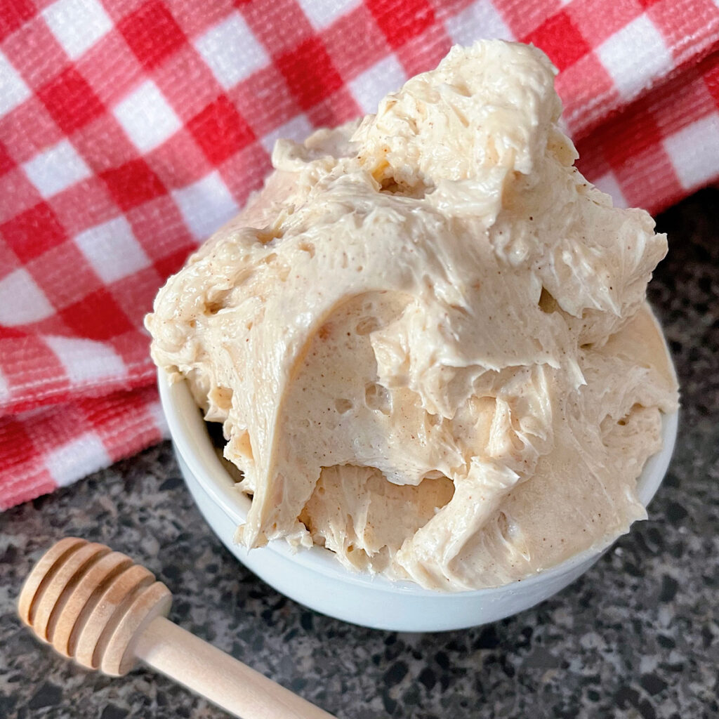 A bowl of copycat Texas Roadhouse Cinnamon Honey Butter.