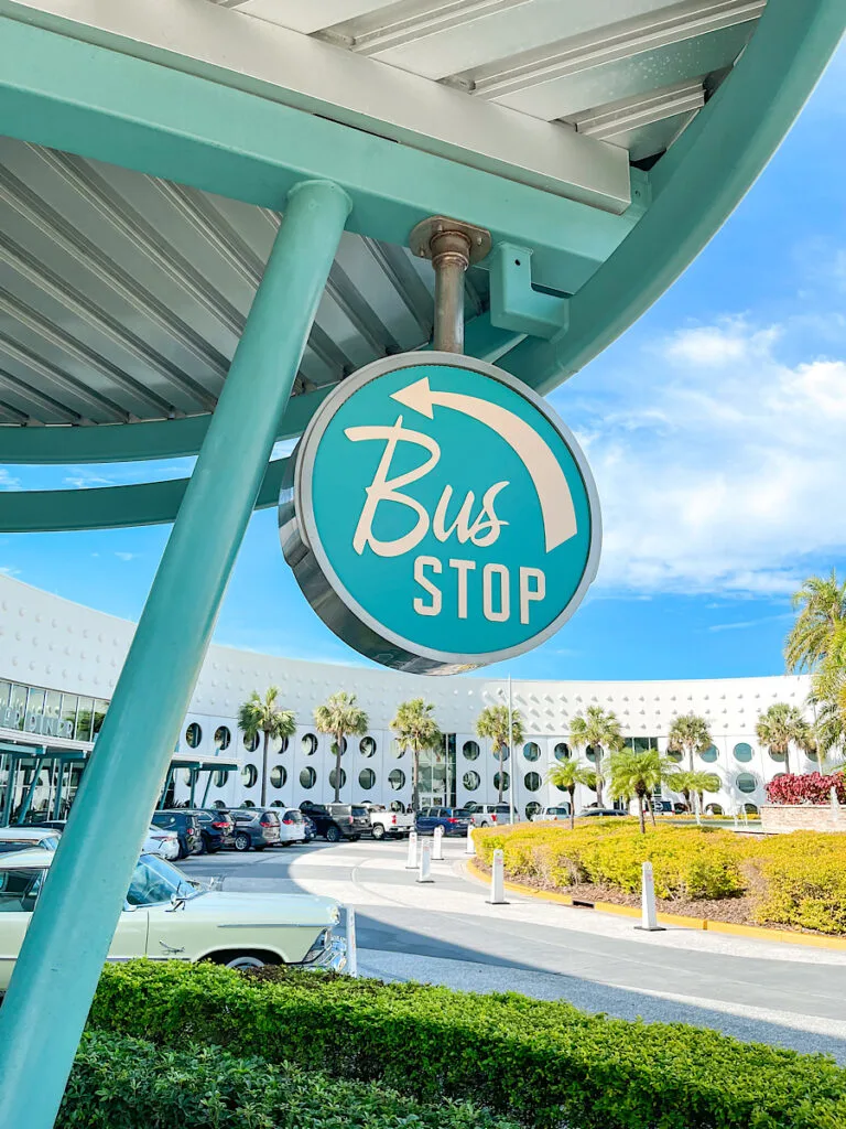 Bus stop for Universal shuttle buses at Cabana Bay Beach Resort.