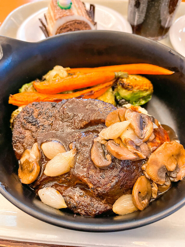 The beef dinner included with the parade dining package at Disneyland.