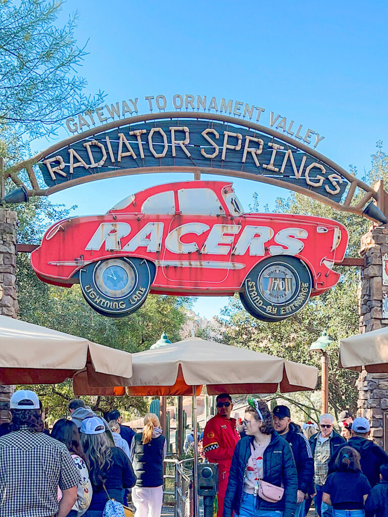 Entrance to Radiator Springs Racers at Disneyland.