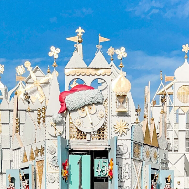 It's a small world holiday at Disneyland during Christmas.