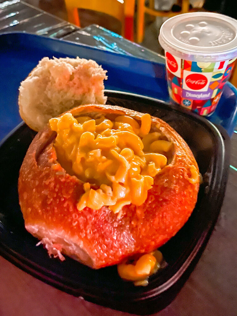 Macaroni and Cheese in a Sourdough Bread Bowl from Pacific Wharf Cafe at Disney California Adventure.