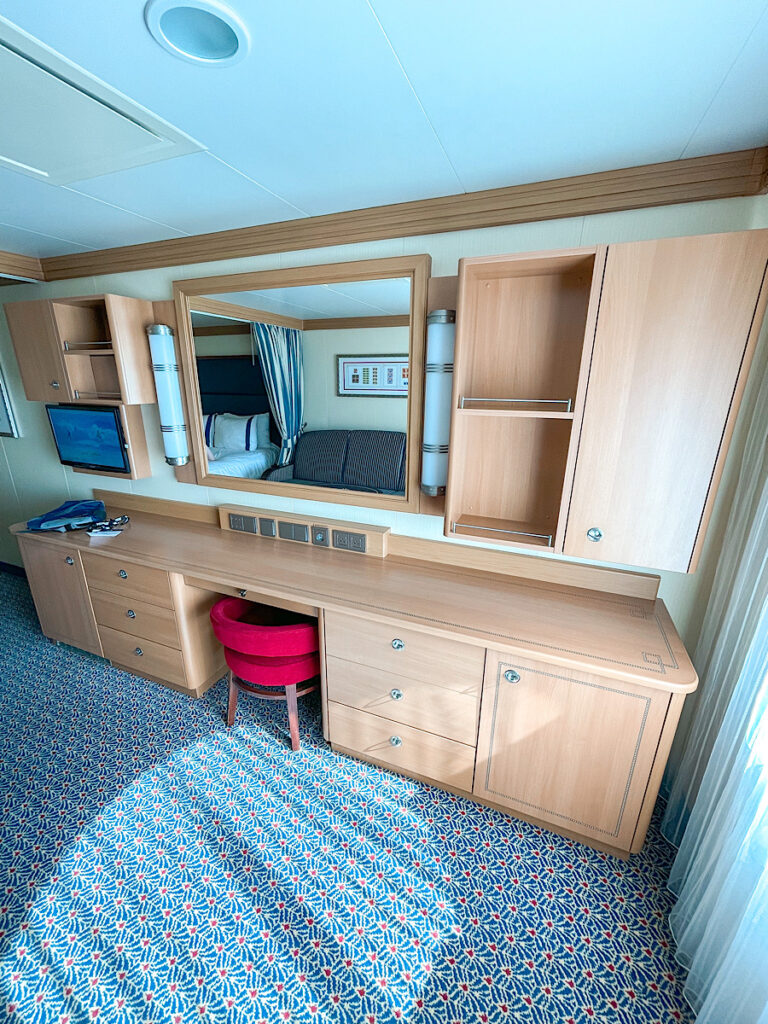 Desk and vanity in Disney Dream Stateroom 9504.