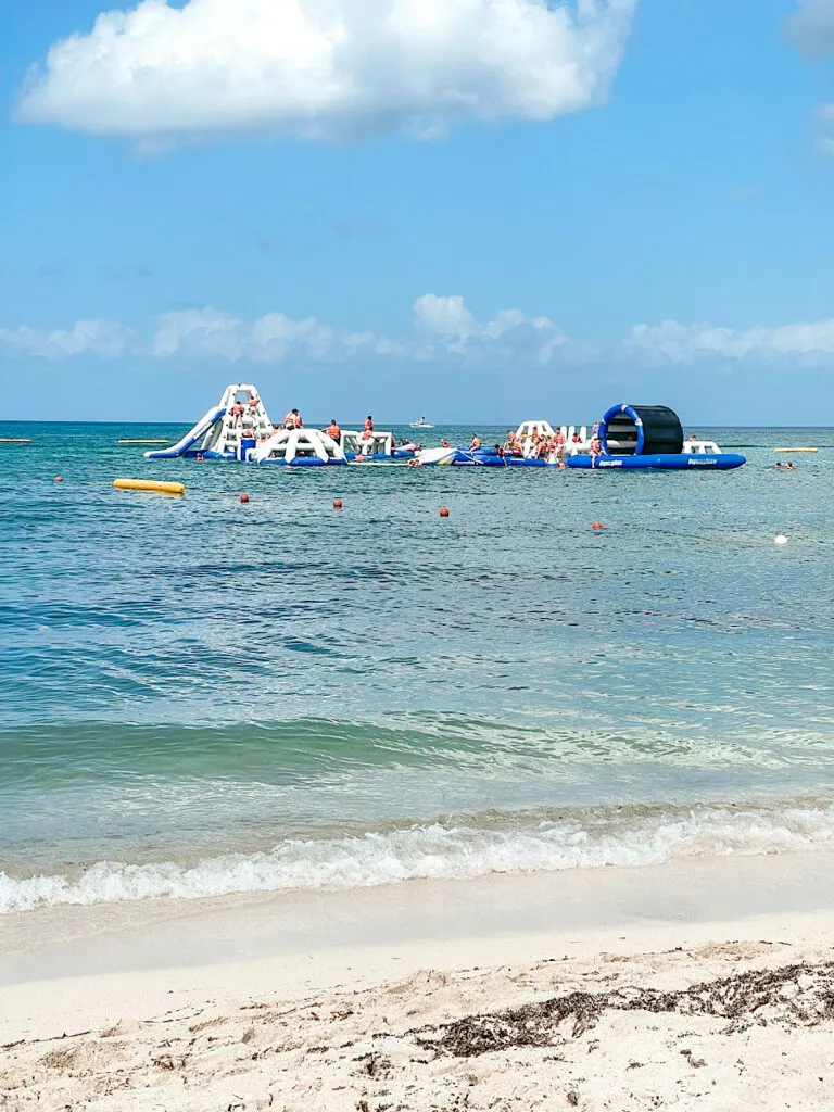 Inflatable playground at Playa Mia, a Disney Cruise excursion in Cozumel.