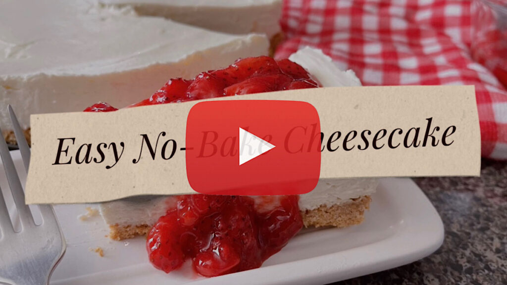 No Bake cheesecake with strawberry sauce.