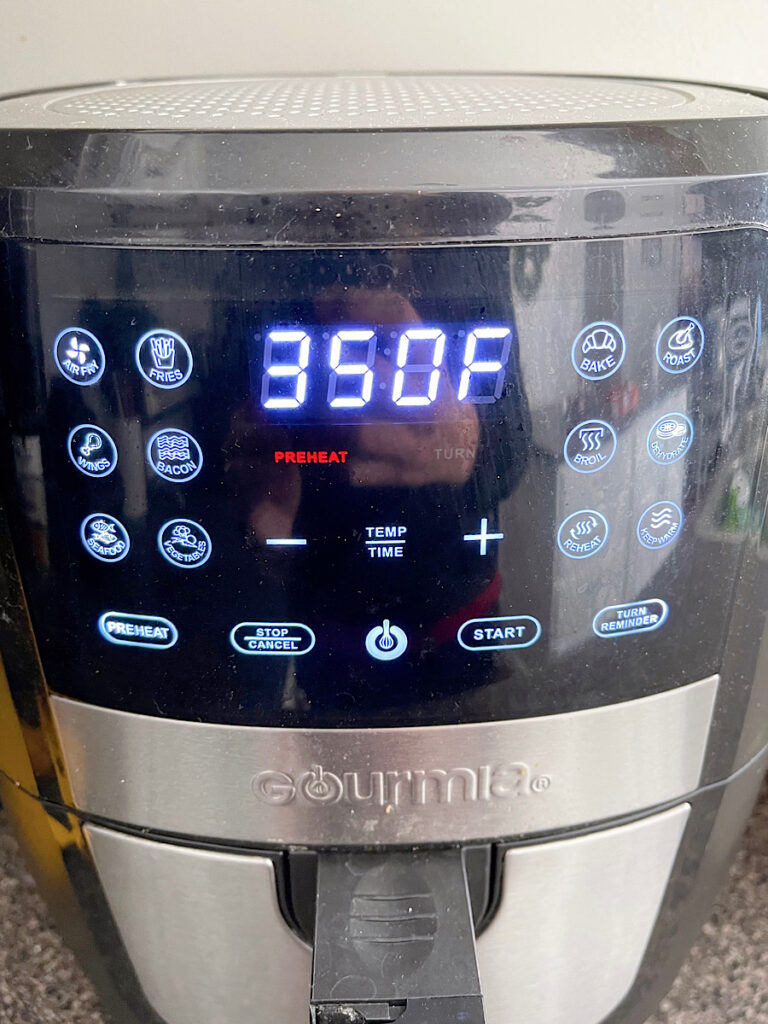 An air fryer set to 350 degrees.