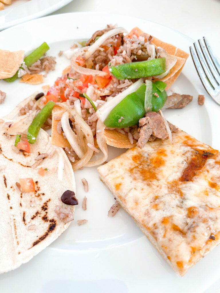 Plate of food from the included lunch buffet on the Cozumel Beach Break excursion.