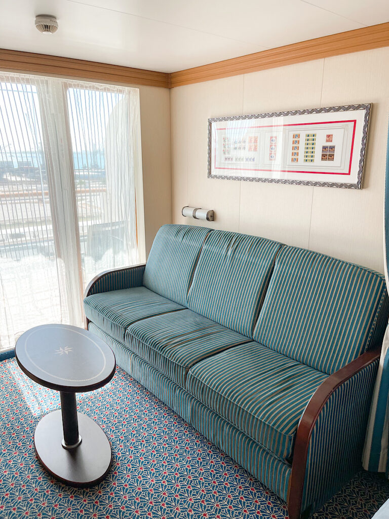 Couch inside Disney Dream stateroom 9524.