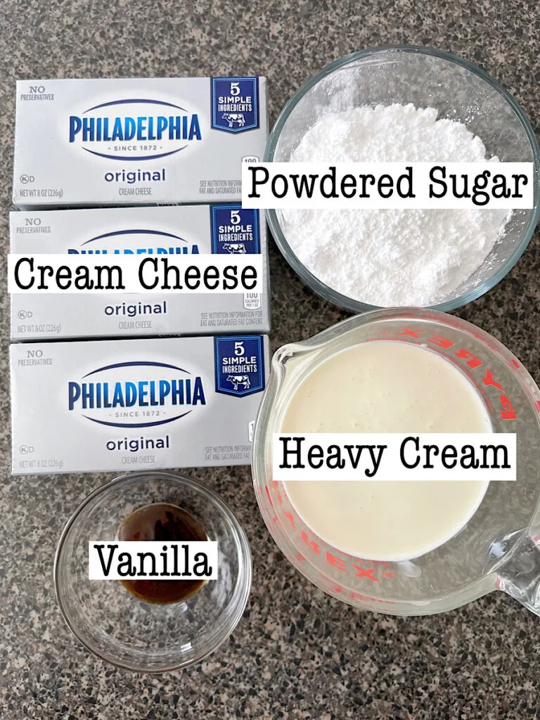 Ingredients to make Philadelphia No Bake Cheesecake filling.