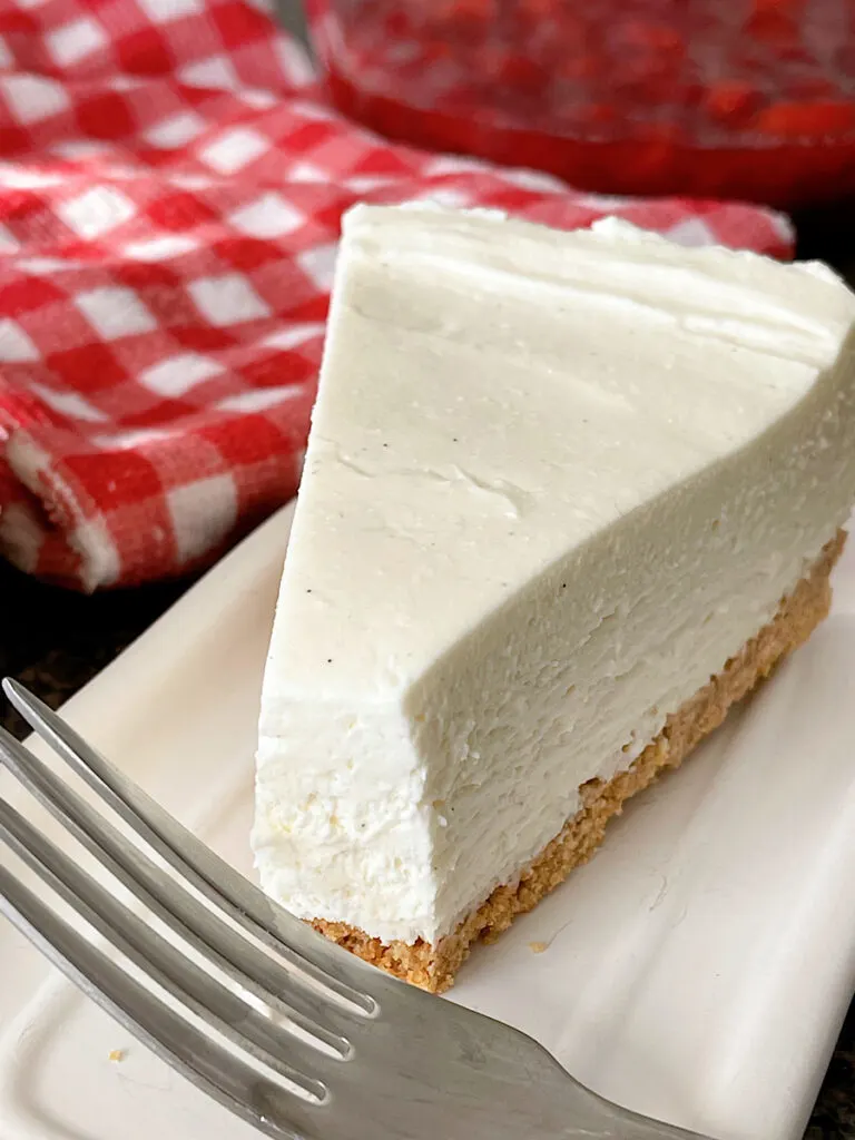 A slice of Philadelphia No Bake Cheesecake.