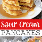 A collage of sour cream pancakes pictures.