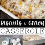 Biscuits and Gravy Casserole in a white dish.