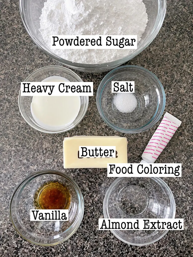 Ingredients to make Crumbl sugar cookie frosting.