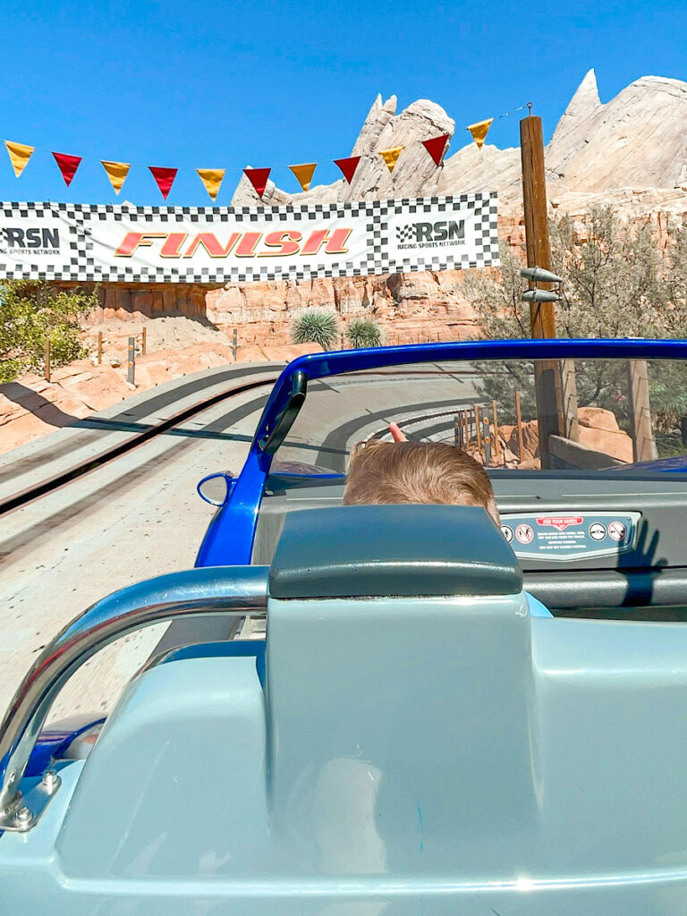 Radiator Springs Racers finish line at Disneyland.