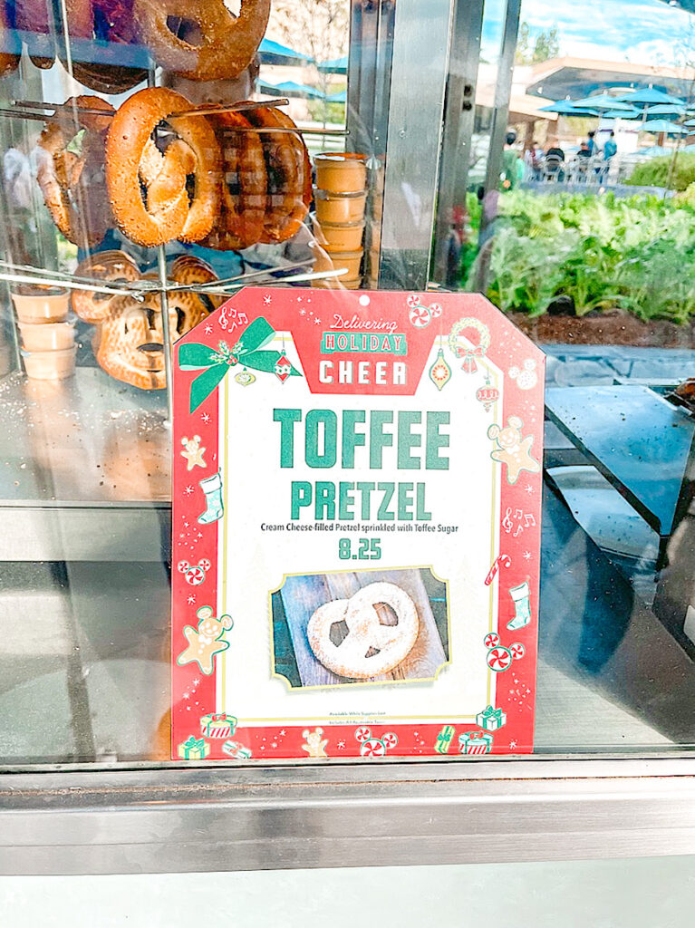 Toffee pretzels for sale at a Disneyland pretzel cart.