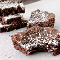 Brownies made from a cake mix topped with powdered sugar.