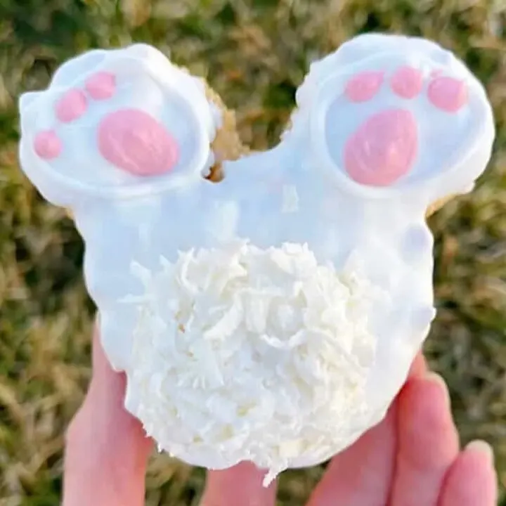 A bunny tail easter rice krispie treat made from a Mickey Mouse cookie cutter.