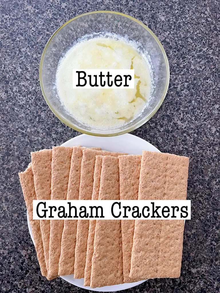 Graham crackers and melted butter to make a graham cracker crust.