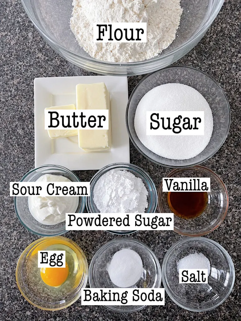 Ingredients to make chilled Crumbl sugar cookies.