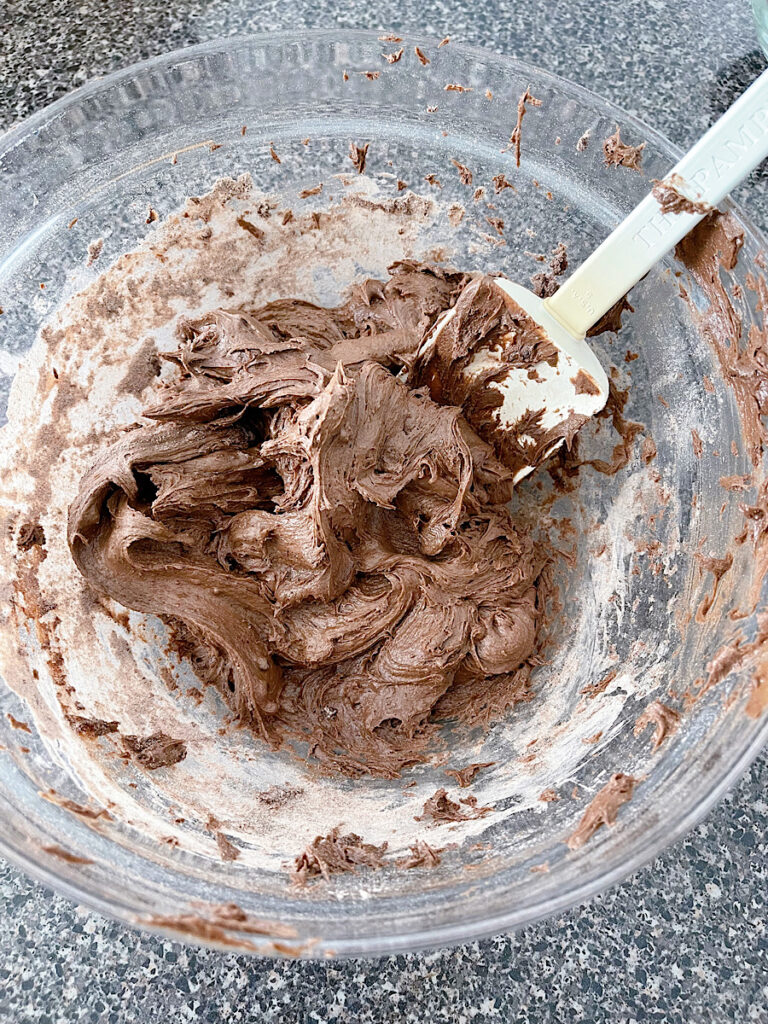 A bowl of cake mix brownie batter.