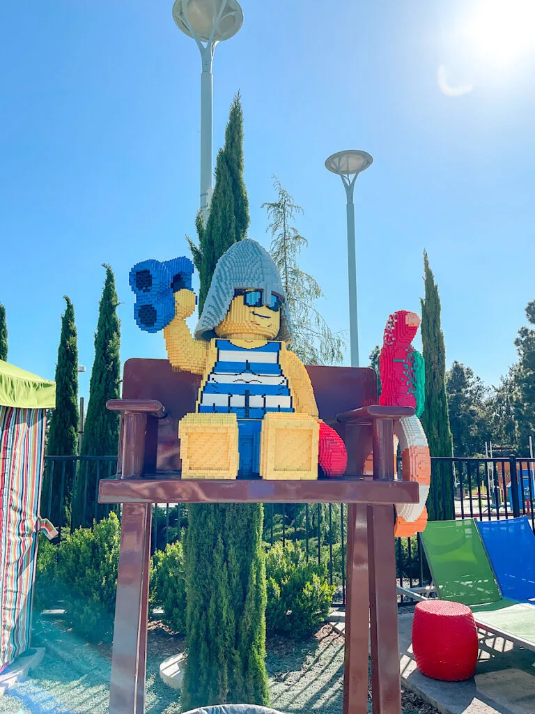 Lego statue near the pool.