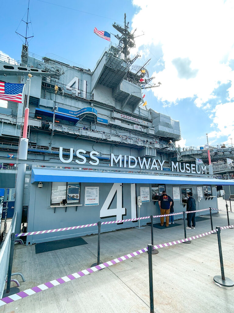 Entrance to USS Midway Museum in San Diego Bay.