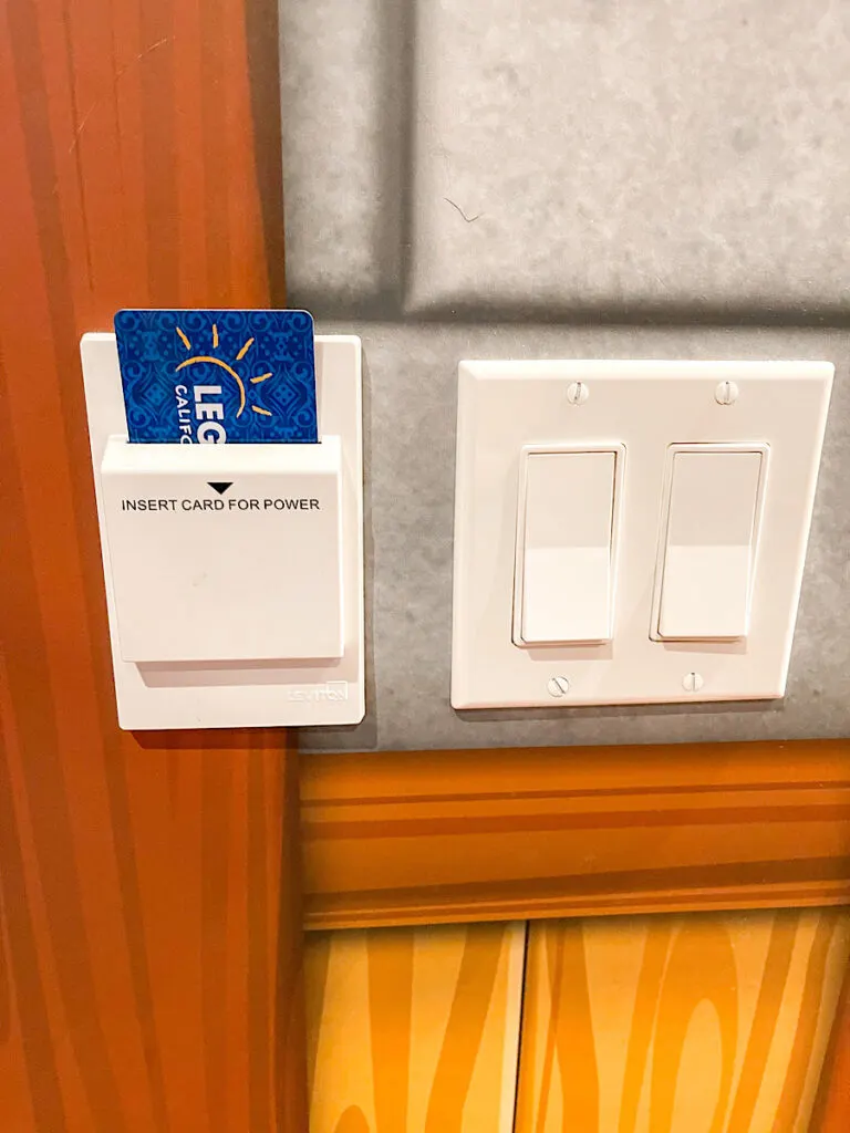 Card slot to keep lights on in a Legoland Castle Hotel room.
