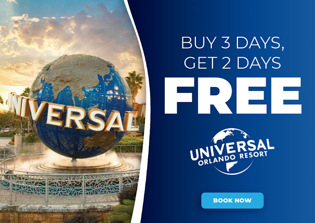 Universal Orlando Buy 3 days get 2 days free ticket sale.