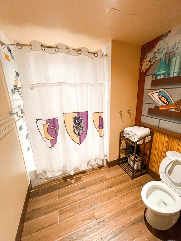 Shower and toilet in Knights & Dragons Deluxe Suite.