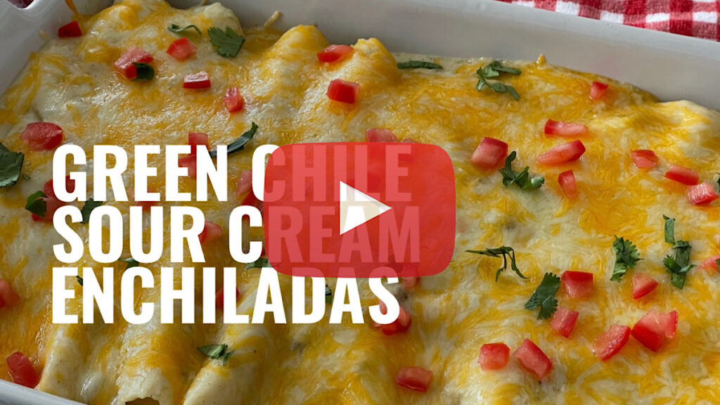 YouTube thumbnail for Green Chile Sour Cream Enchiladas.