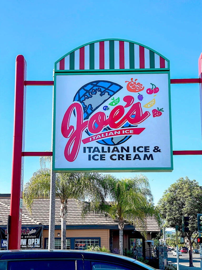 Joe's Italian Ice & Ice Cream sign in Anaheim, California.