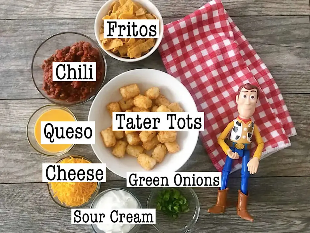 Ingredients to make Totchos (or Tater tot nachos).