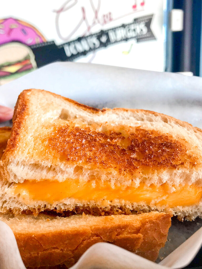 A kids grilled cheese sandwich from Glee's Donuts & Burgers in Anaheim.