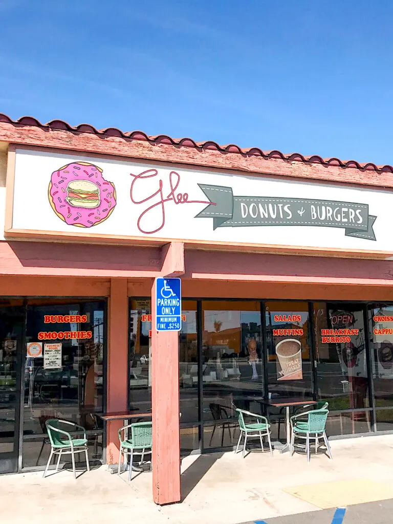 Entrance to Glee's Donuts & Burgers in Anaheim.