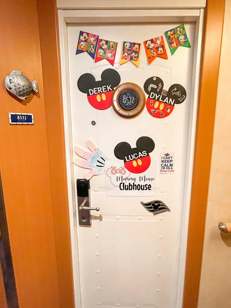 A decorated stateroom door on a Disney Cruise.
