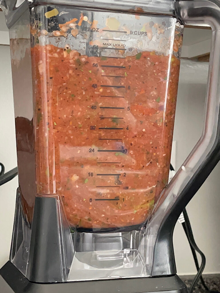 Salsa with canned tomatoes in a blender.