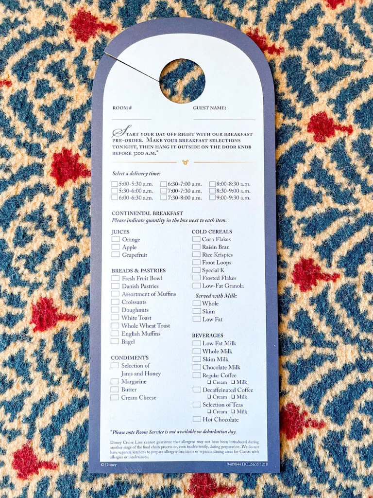 Disney Cruise Room Service Breakfast Menu.