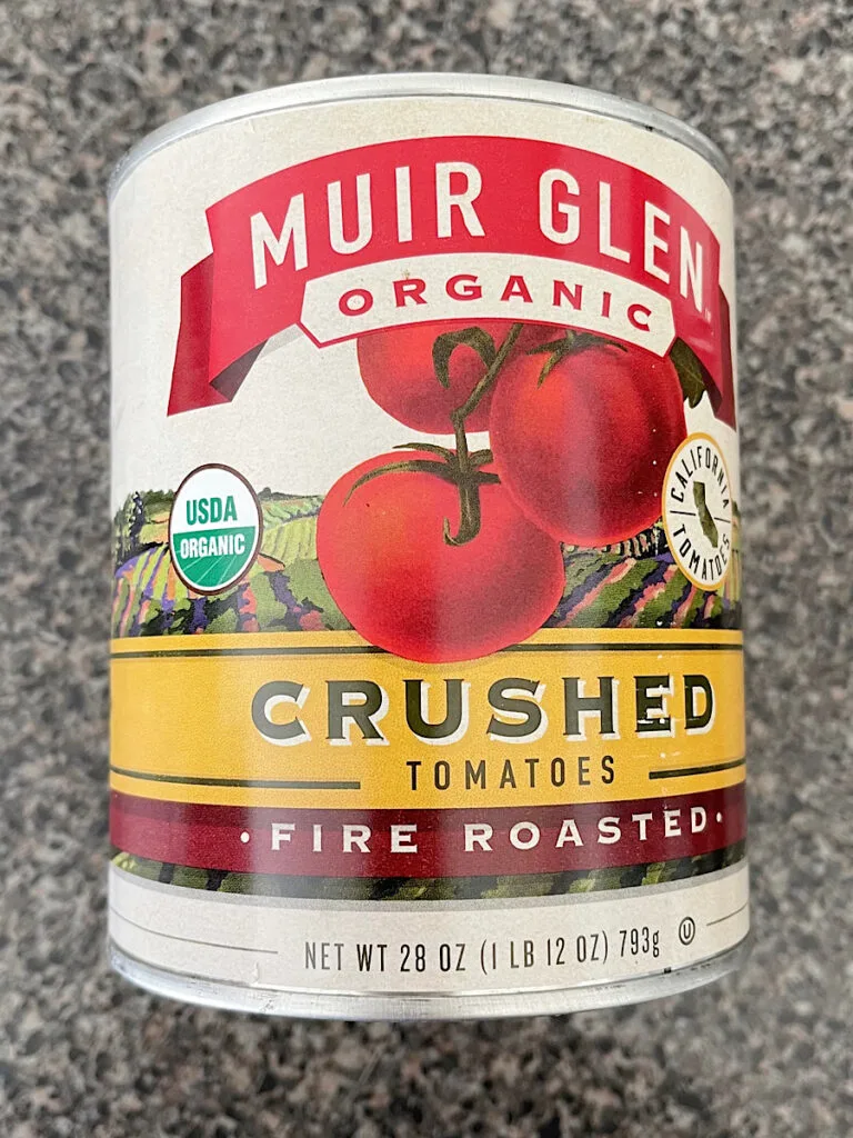 A can of fire roasted crushed tomatoes.