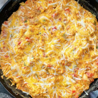 Spicy Mexican Casserole in a cast iron skillet.