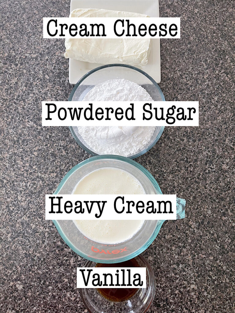 Ingredients to make the whipped cream layer of a strawberry cream cake.