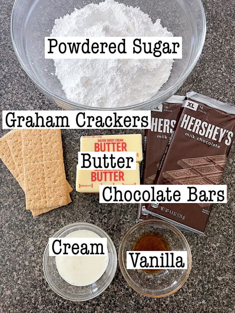 Ingredients to make graham cracker frosting for s'mores cupcakes.