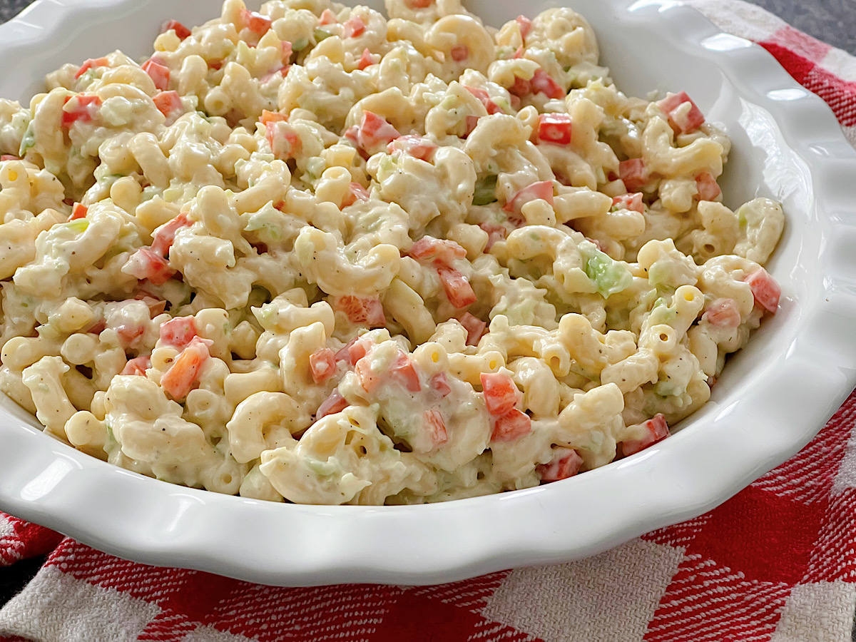 A dish of Hellmann's Macaroni Salad.