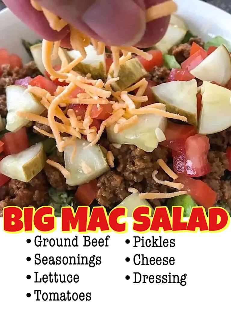 A list of ingredients to make a low carb Big Mac salad.